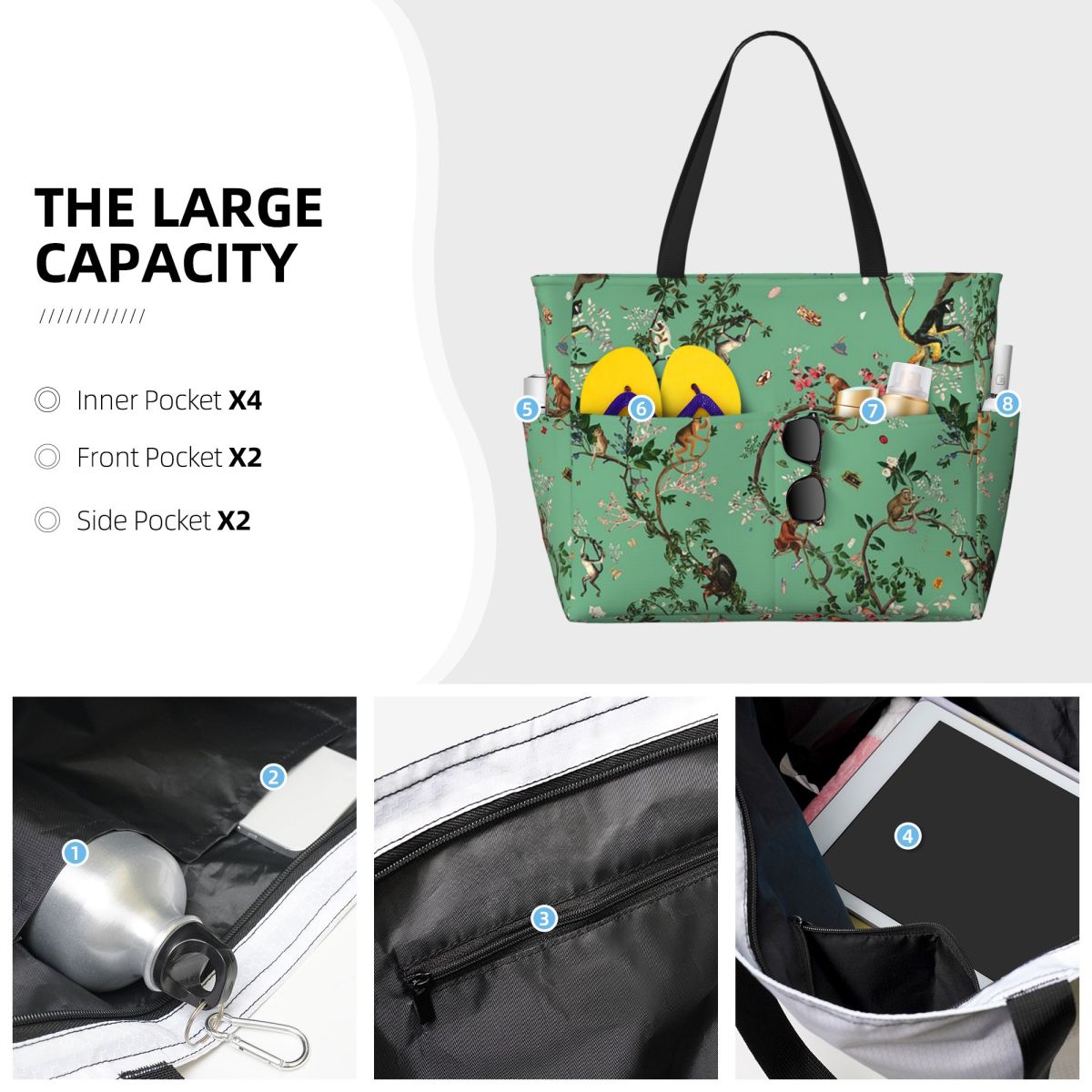 Monkey World Green Beach Tote  - Yoga Fitness World ulasan dan harga