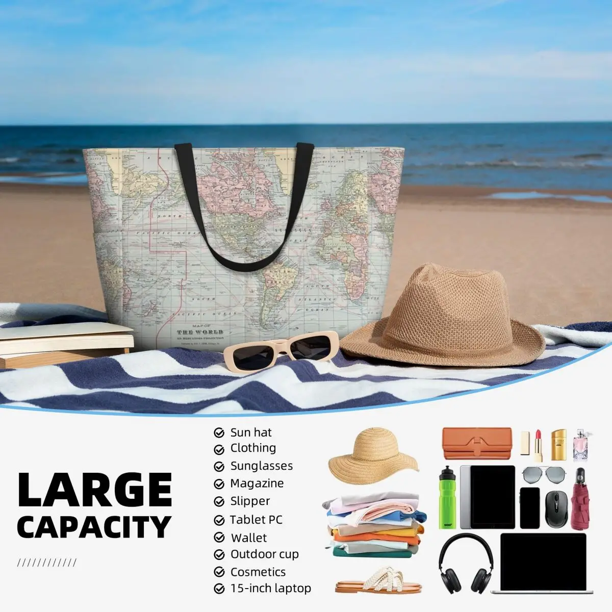 Vintage World Map 1901 Beach T - Yoga Fitness World ulasan dan harga