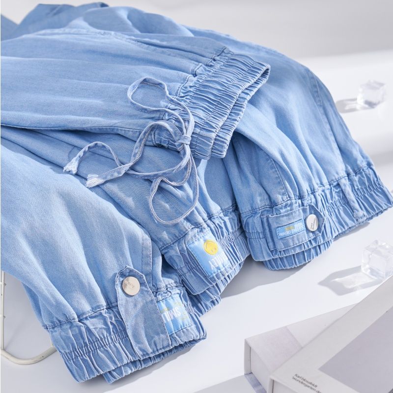 Plus Size Ice Silk Denim Pants - Yoga Fitness Plus ulasan dan harga