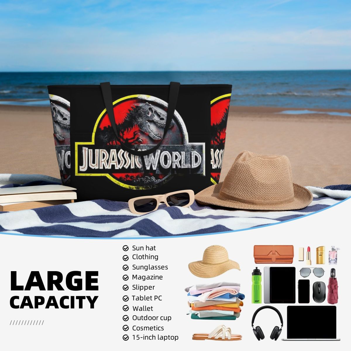 Jurassic World Beach Tote Bag  - Yoga Fitness World ulasan dan harga